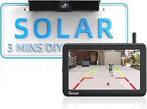 eRapta Solar Wireless Backup Camera with 4800mAh Battery, 3 Mins DIY Install, 7" 1080P Monitor, IR Night Vision IP69K Waterproof Rear View License Plate Reverse Cam for Cars Trucks Trailers RV